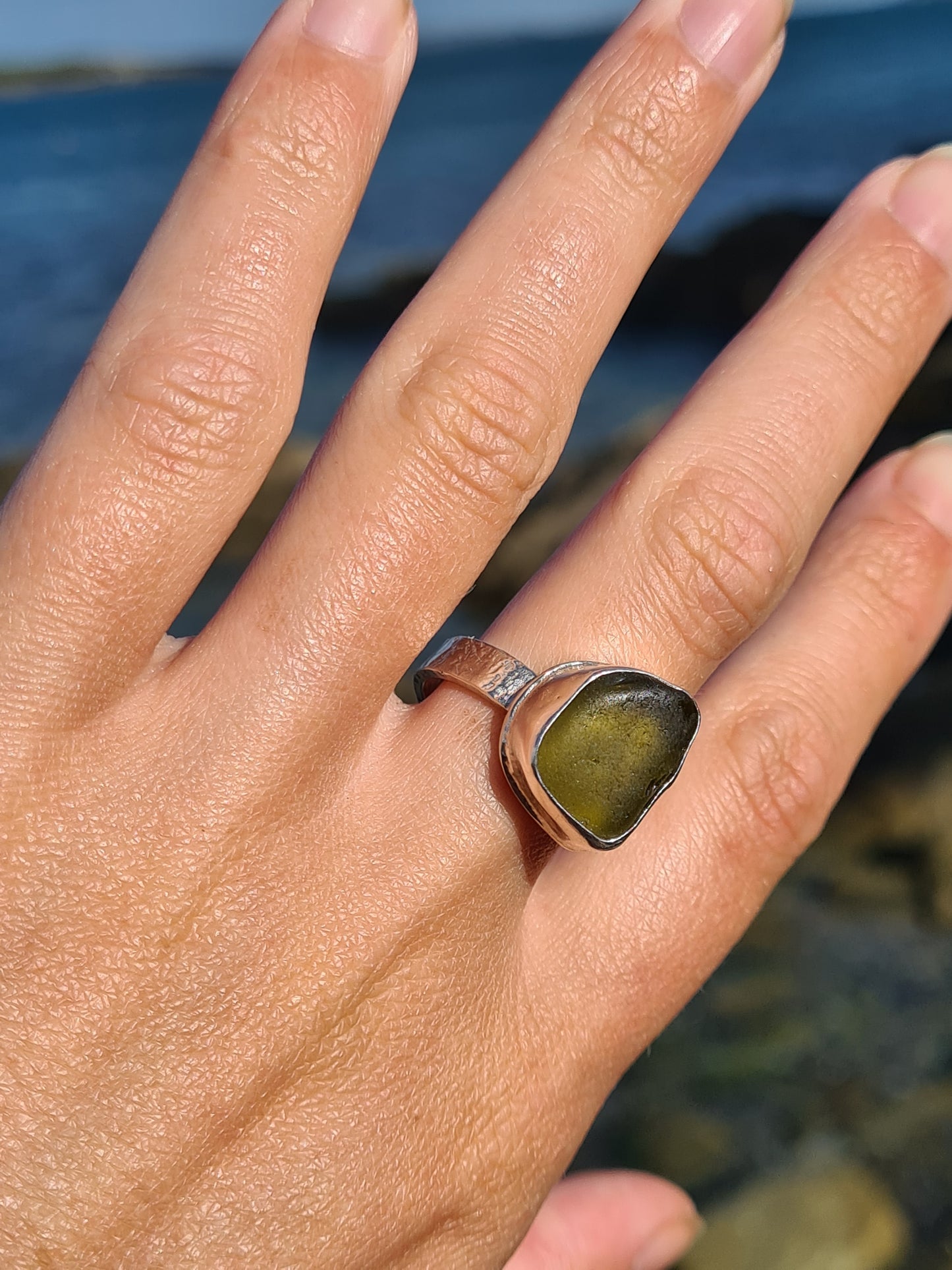 Deep Olive Chunky Silver Ring