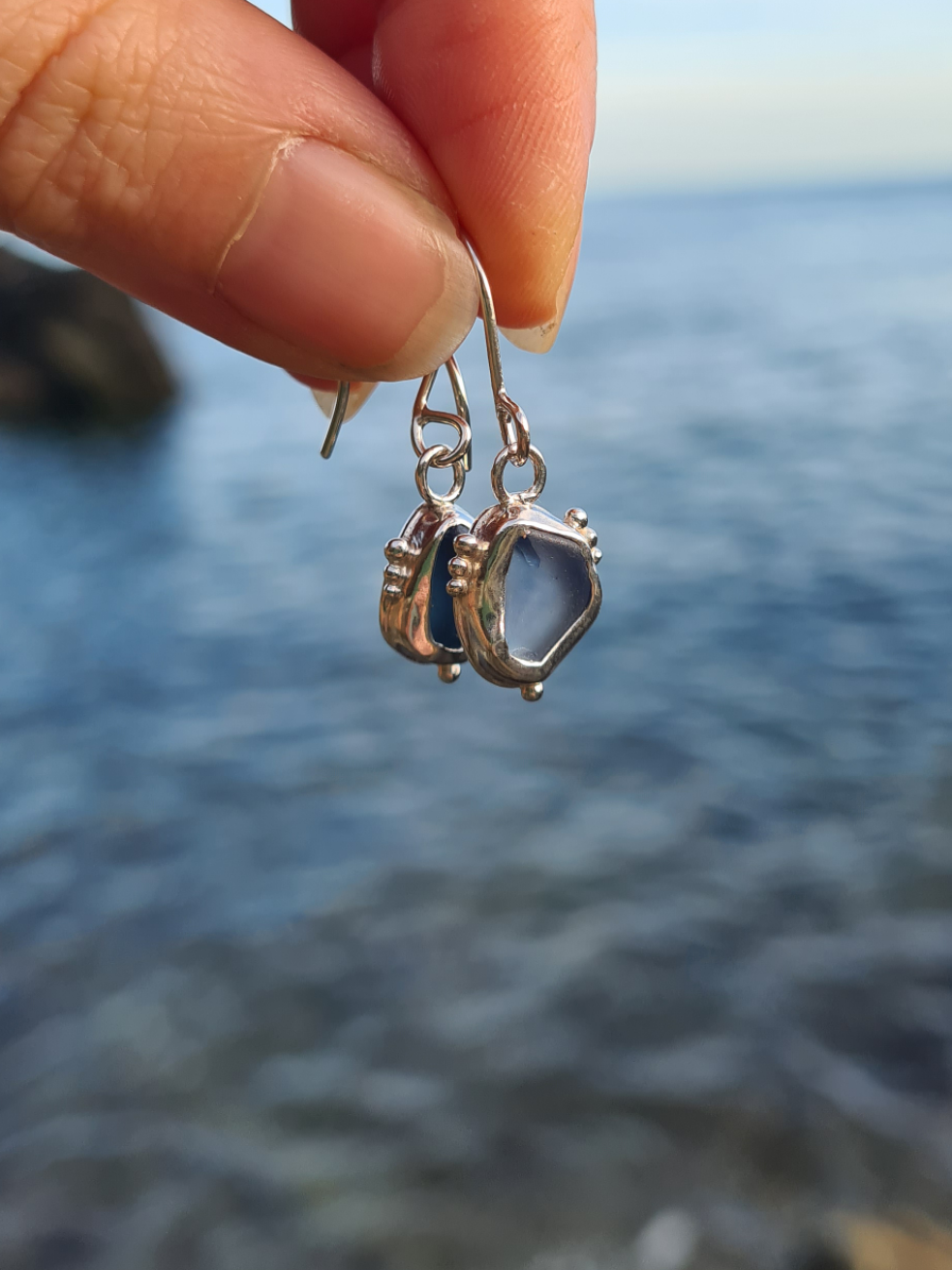 Dusky Blue Embellished Earrings
