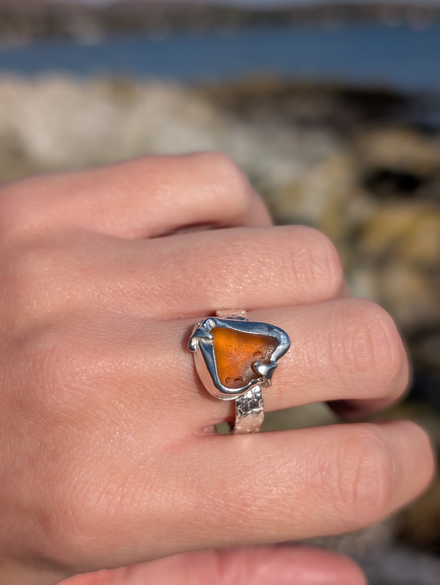 Golden Amber Hammered Ring