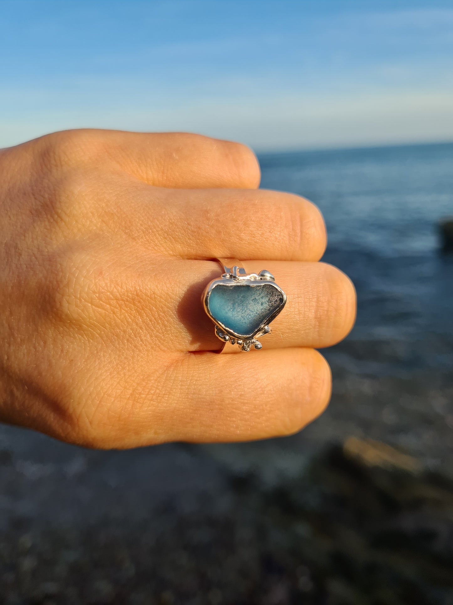 Ocean Blue Organic Silver Ring