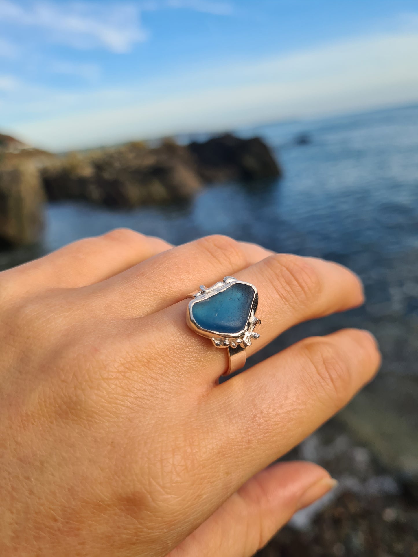 Ocean Blue Organic Silver Ring