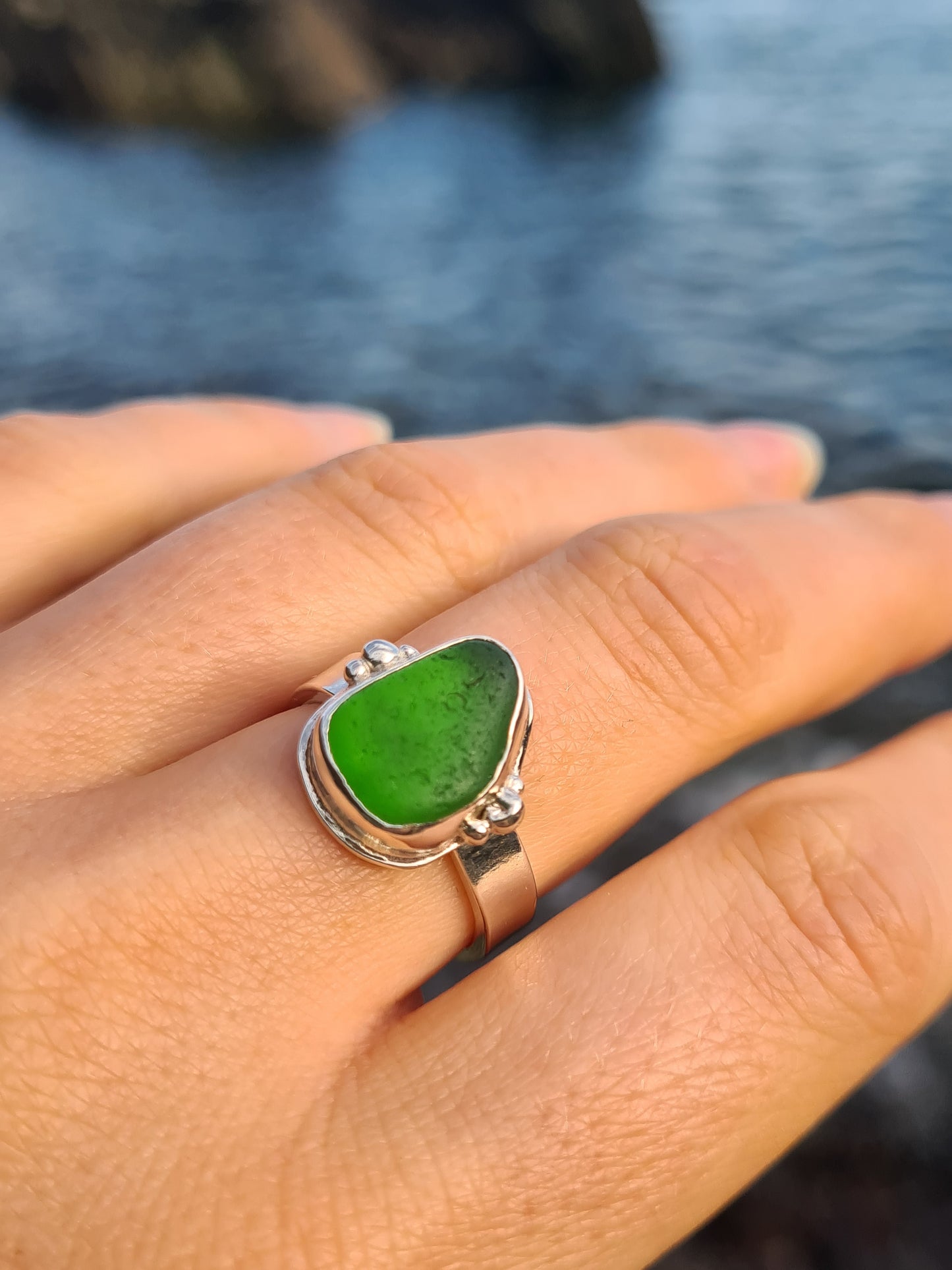 Vibrant Green Embellished Silver Ring