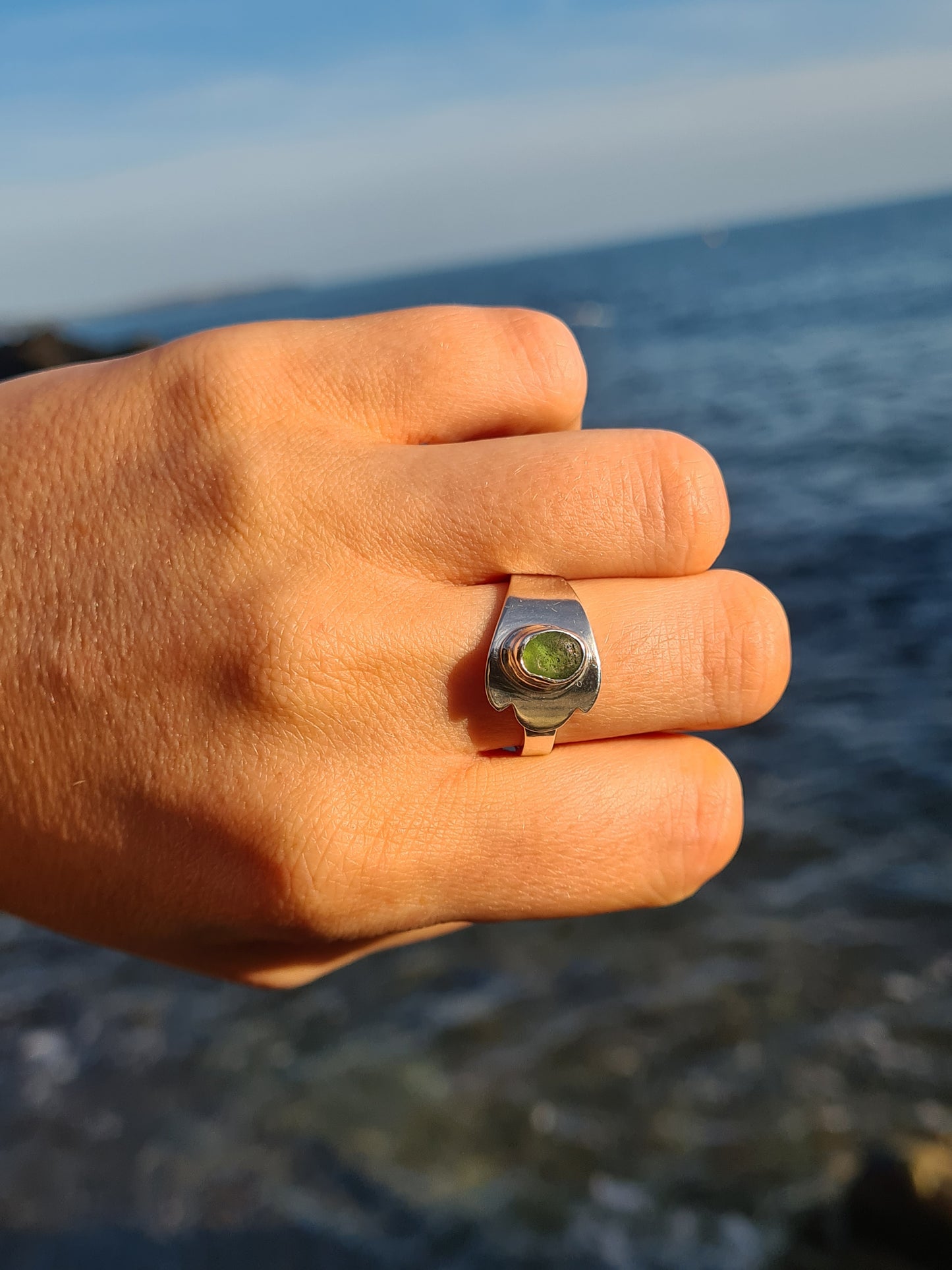Green Droplet Vintage Silver Ring