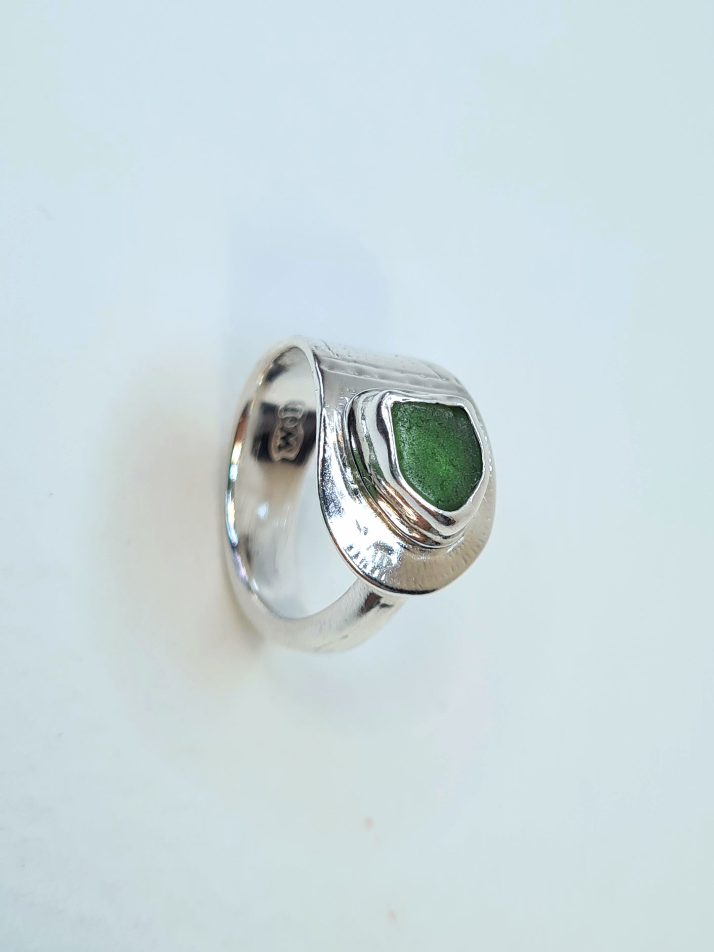 Green Patterned Vintage Silver Ring