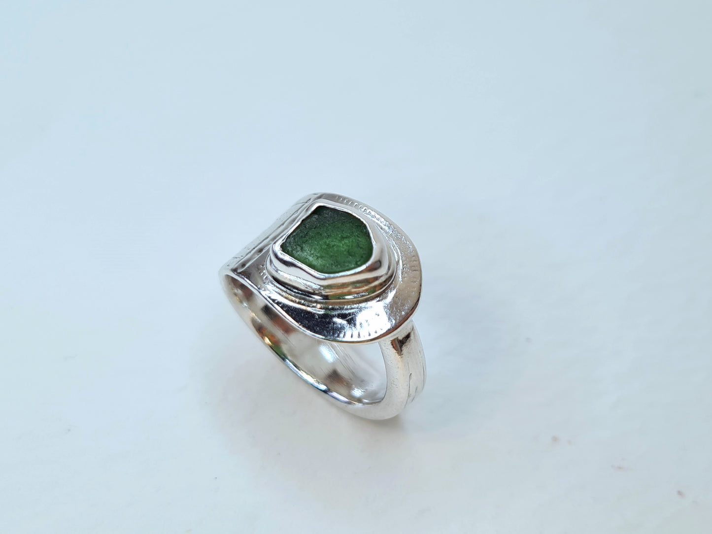 Green Patterned Vintage Silver Ring