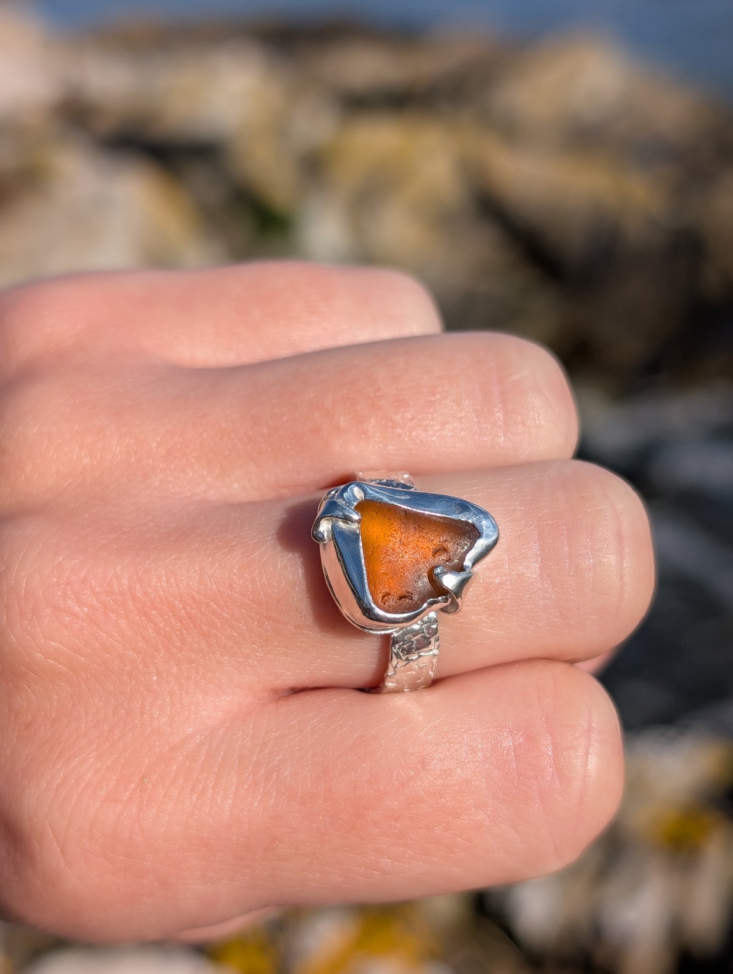 Golden Amber Hammered Ring