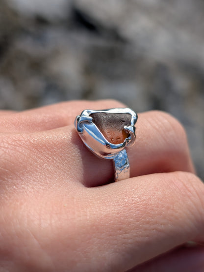 Golden Amber Hammered Ring