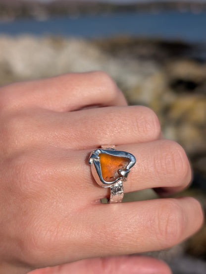 Golden Amber Hammered Ring