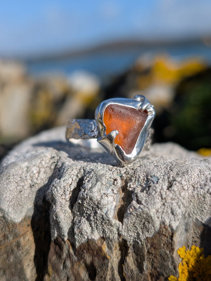 Golden Amber Hammered Ring