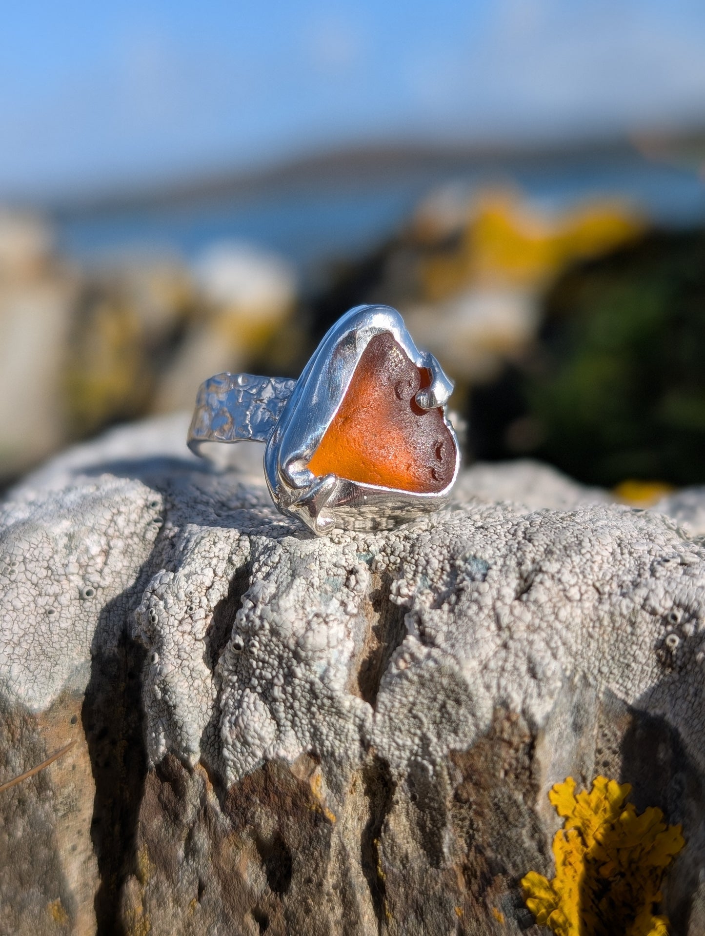 Golden Amber Hammered Ring